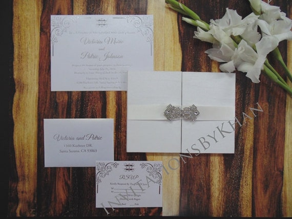white wedding invitations silk gate fold wedding invitation etsy