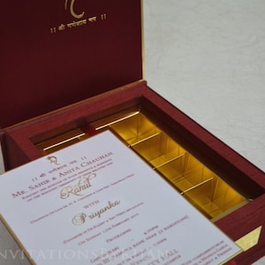 Gold Wedding Invitation Box: Laser Cut Design Keepsake Box