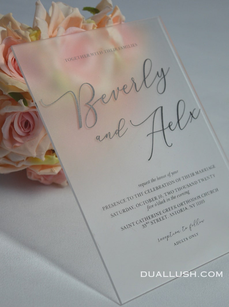 Frosted Acrylic Wedding Invitation With Black Printing, 1/8 Inch 2 mm Thick Frosted Acrylic Invitation image 7
