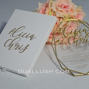 Luxury Wedding Invitation: Custom Foil Monogram Acrylic Box
