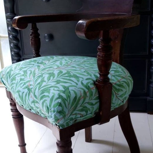 Antique Lyre Back Desk Chair Upholstered in William Morris Bough  fabric choice