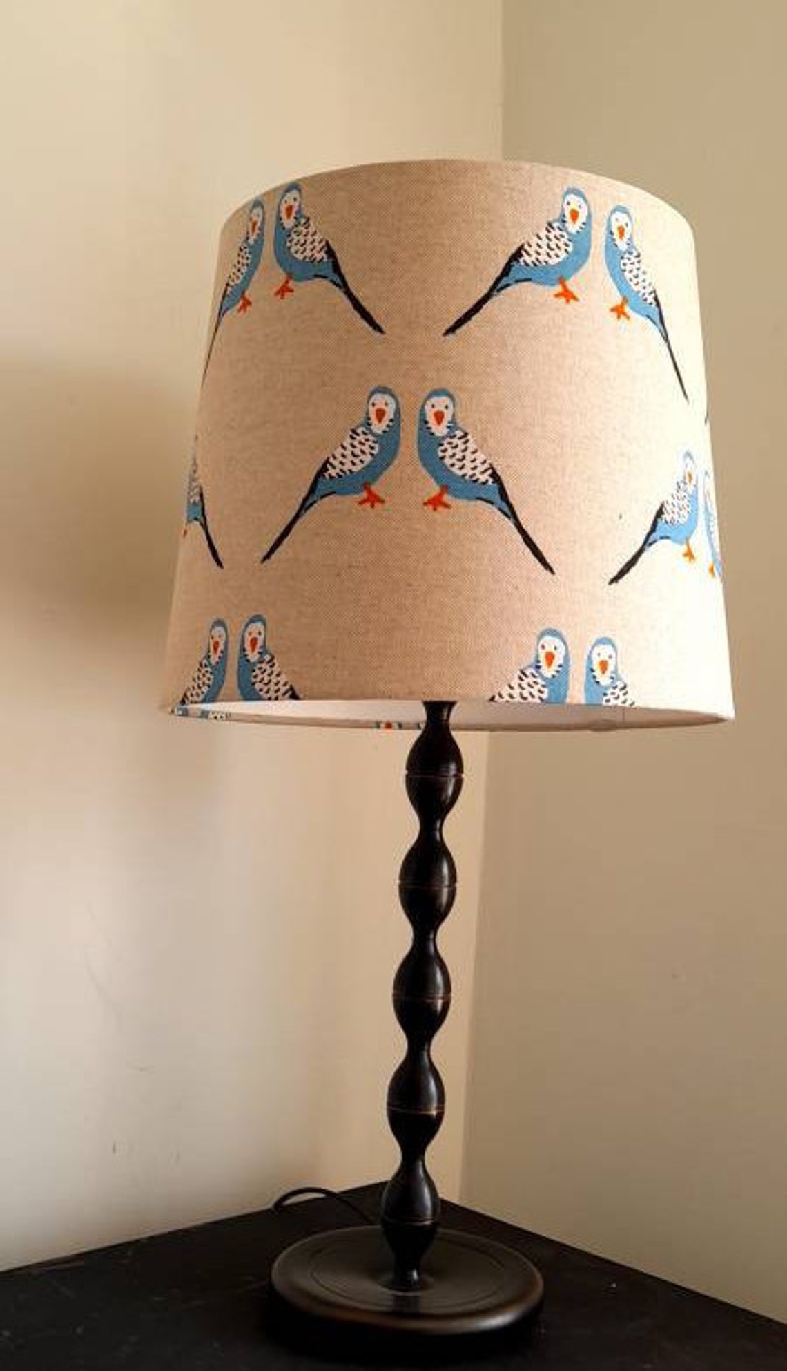 Blue Bird Linen tapered or drum lampshade Table Lamp / Etsy