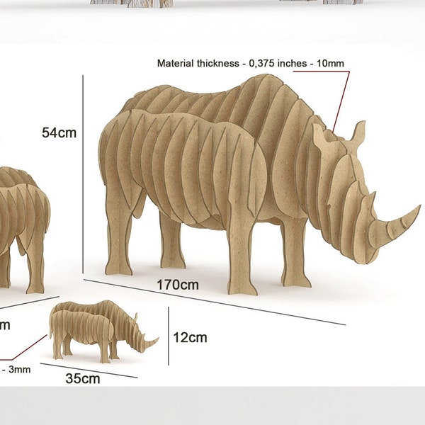 RHINO DESK Modèle de fichier découpé projets laser machine sculpteur rhinocéros motifs tranché puzzle nature zoo bois bricolage plans dxf ai svg