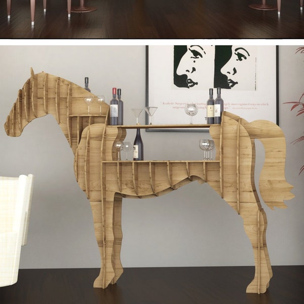 HORSE CABINET  - Template cutting file - Horse storage  stand - laser and cnc router cutting plans, animal bookshelf, wooden puzzle