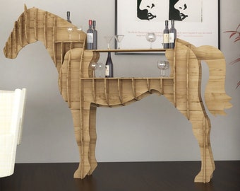 HORSE CABINET  - Template cutting file - Horse storage  stand - laser and cnc router cutting plans, animal bookshelf, wooden puzzle