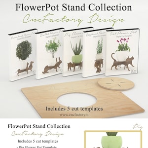 FlowerPot Stand Collection - Pack 5 templates Flower stand  gift cut wood laser files pattern plans diy flowerpot cnc dill laser cut acrylic
