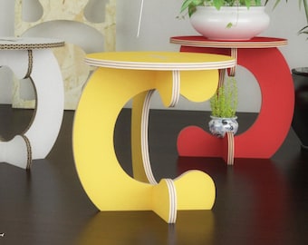 Plantilla de taburete de mono: taburete de madera minimalista para cortar con láser y CNC