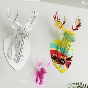 HERTENKOP 3D PUZZEL - Sjabloon snijbestand - faux taxidermie - laser, kunst aan de muur, faux hertenkop, dierenkop, hertengeweien, houten puzzel