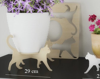 CAT FLOWERPOT STAND -  template cutting file - Plot plants planter garden flower - cnc and laser machine plans pot supports