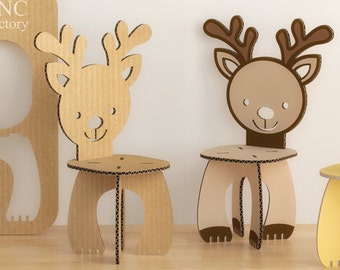 DEER CHAIR - Cnc template cutting file - wooden cardboard step stool -  aninimal deer chair - laser cut - cutting file cnc - template plants