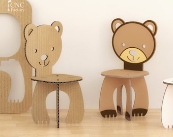 BEAR CHAIR - Cnc template cutting file - wooden cardboard step stool - aninimal bear chair - laser cut - cutting file cnc - template plants