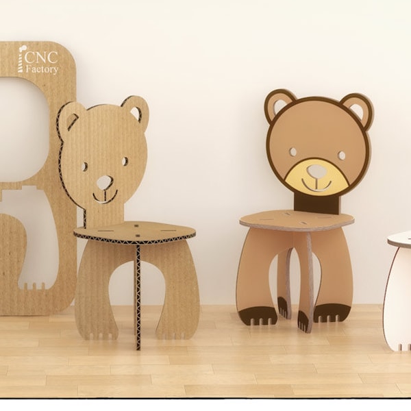 BEAR CHAIR - Cnc template cutting file - wooden cardboard step stool - aninimal bear chair - laser cut - cutting file cnc - template plants