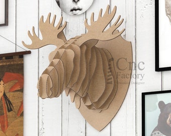 3D Moose Head Template: Faux Taxidermy Laser Cut Model (Digital Download)