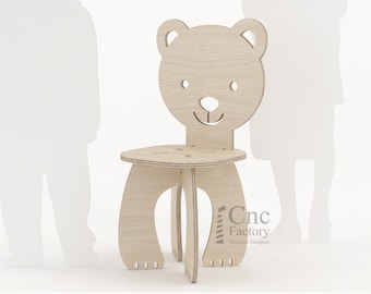 BEAR CHAIR - Child Time Out Chair with Animal Shape -  Plans for decor Kids Playroom - Laser custom project - Different Sizes Options