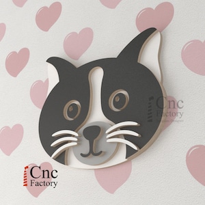 Modèle de décoration murale tête de chat - Trophée élégant en bois pour découpe laser et CNC