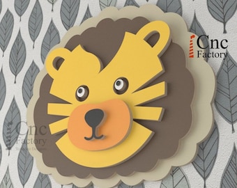 LION HEAD - Diy Room Decor - Cardboard Art for Laser Cutting - 3D Trophy to Assembly - Download PDF