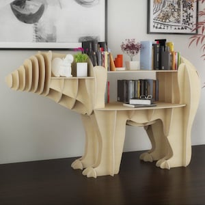 POLAR BEAR BOOKSHELF - Template cutting file - Polar Bear - laser and cnc router cutting plans, animal bookshelf, polar bear, wooden puzzle