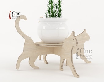 CAT FLOWERPOT - Flower planter with Cat Silhouette - Plans and PDF Instruction to Assembly your Pot - Laser-cut  planter