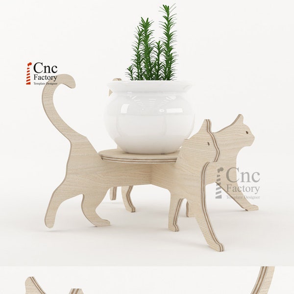 CAT FLOWERPOT - Flower planter with Cat Silhouette - Plans and PDF Instruction to Assembly your Pot - Laser-cut  planter