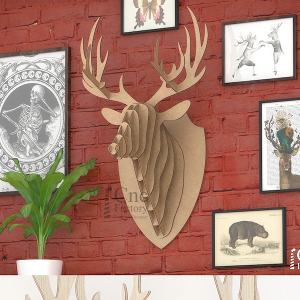 DEER HEAD - Puzzle 3D Wall Decor Faux Deer - Plans pour machine de découpe - CNC Art - Instant Digital Download