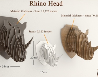 Rhino Head Wall Decor Template - Faux Taxidermy for Laser & CNC Cutting - DIY Wooden Puzzle