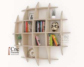 EYE BOOKCASE - Archivos de proyecto para estantería flotante - Diseño para fabricantes - Librería redonda - Corte de madera Cnc - dxf planes