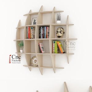 EYE BOOKCASE Project files for Floating bookshelf Design for Makers Round Bookcase Cnc Wood Cutting dxf plans image 1