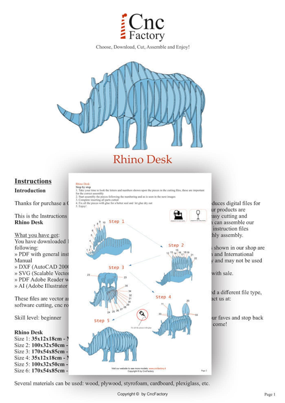 RHINO DESK Template cut file projects laser machine sculptur | Etsy