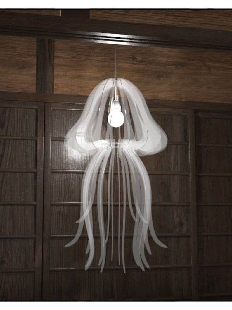 Lamp Jellyfish Pelagia cutting file Lamp pendant light, wood lamp, pendant lighting, floor lamp, ceiling, Lighting Fixture, Chandelier zdjęcie 3