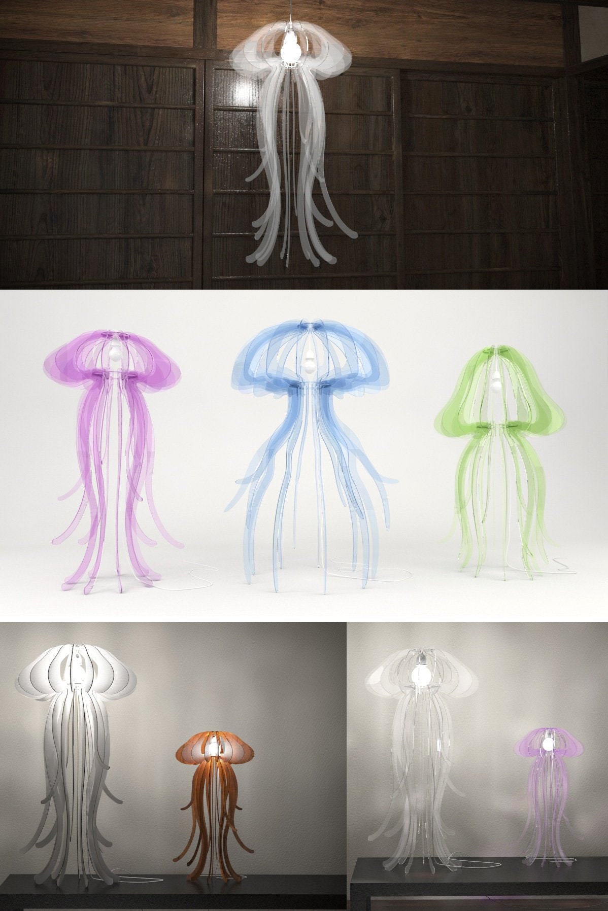 Jellyfish Aurelia Pendant Lamp Template - Wood Lighting Fixture