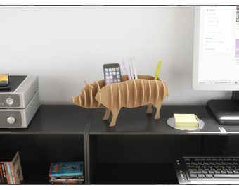 PIG PEN DESK - template Cnc cutting file - Sliced 3d Model for cardboard - animal template laser cutting - Interior design shelf desktop