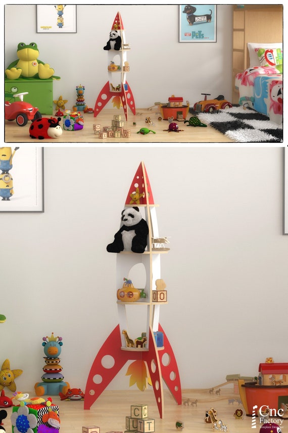 ROCKET SHELF - Template cutting file - Rocket shelving stand - laser and cnc router cutting plans, toy bookshelf, wooden puzzle