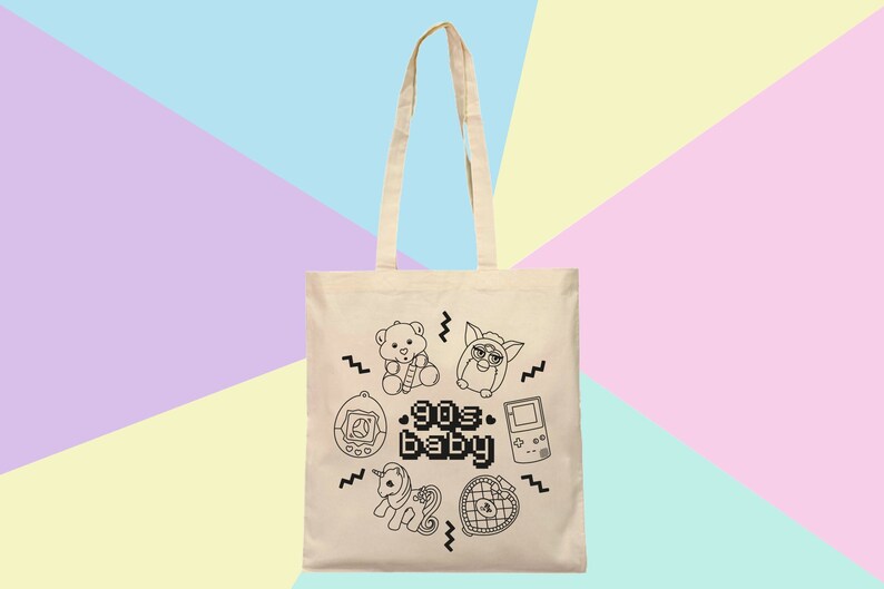 Printed in Black or Pink 90s BABY TOTE BAG