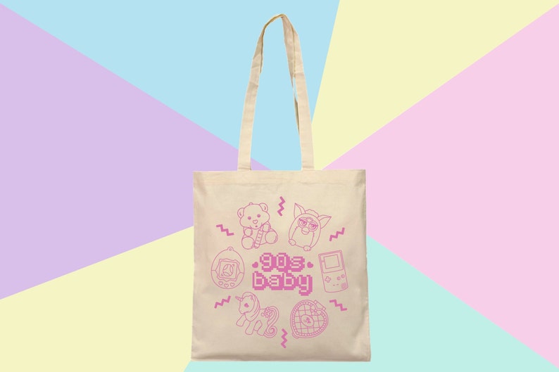 Printed in Black or Pink 90s BABY TOTE BAG