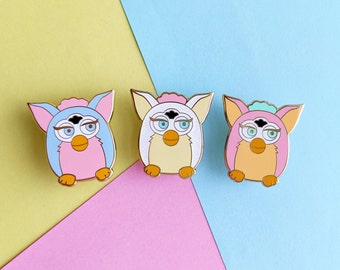 PASTEL FURBY PIN - pastels furbies pins - Black, white+glitter, pink, blue or the 4 colors!