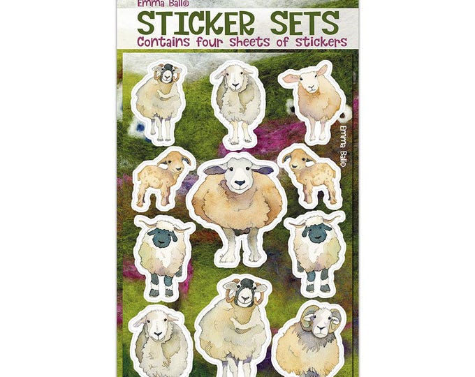 Sticker Set by Emma Ball, crafting, scrapbooking, 4 sheets, Puffins, Woollies, Felted Sheep