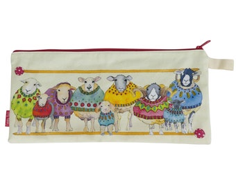 Long Project Bag by Emma Ball, choice of designs, zipped, cotton, lined, knitters, 42 cm x 20 cm