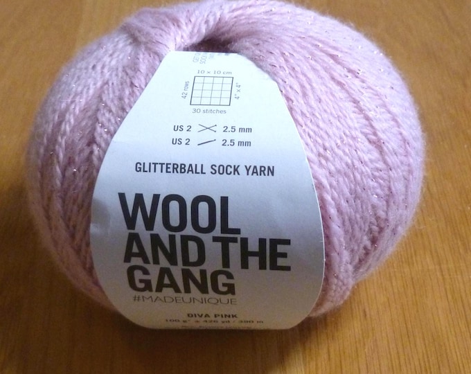 Wool and The Gang Glitterball Sock Yarn, 100g, Boogie Blue, 4 ply, fine, sock, wool, sparkly lurex, glitter, soft, 390 m, made in England
