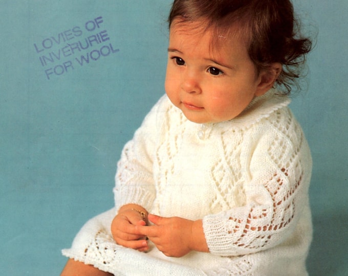PDF KNITTING PATTERN, vintage, baby, dress, girl, crochet shoes, 4 ply, 18-22 in, 46-56 cm, Instant Digital Download, pdf, pretty