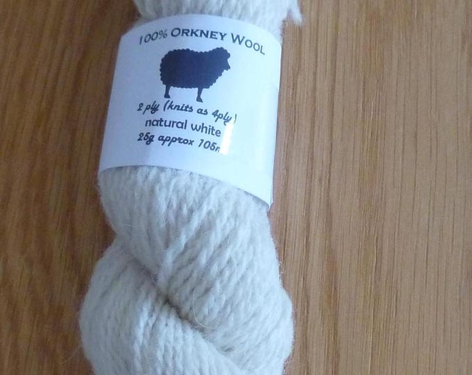 Orkney 4 ply wool, 25g, natural white, approx 105m, handwash