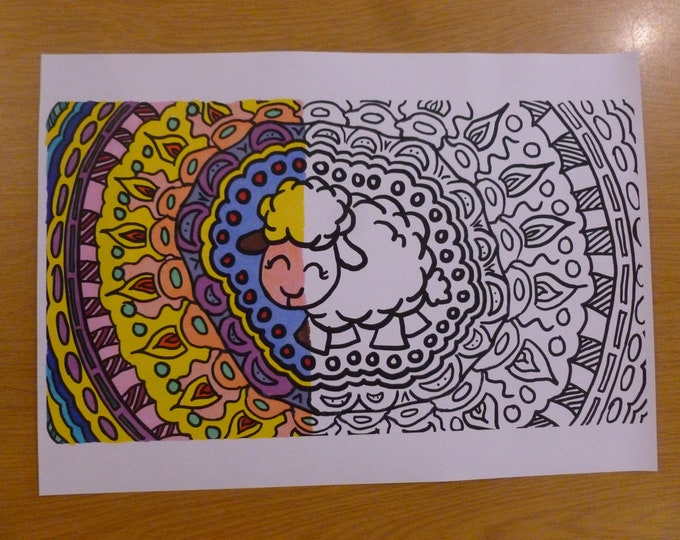 Sheep Colouring Sheet, PDF, digital download, printable, A4, mindfulness, cute, ASI Designs, Scotland, colouring, sheepy picture