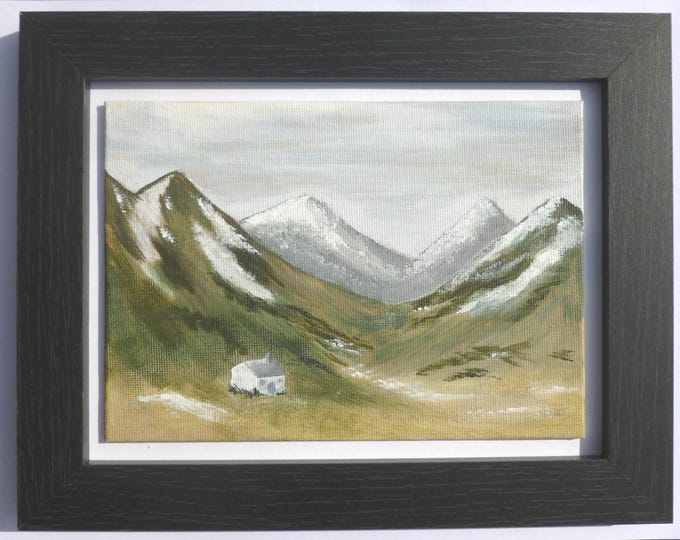 Original Landscape Painting, handpainted, Scotland, Orkney, acrylic art , 5 x7 in