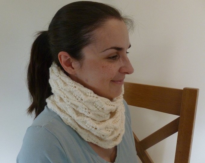 The Carnoustie Cowl Knitting Pattern, PDF, digital download, knitting pattern, Wee Window design,uses Debbie Bliss Baby Cashmerino, handknit