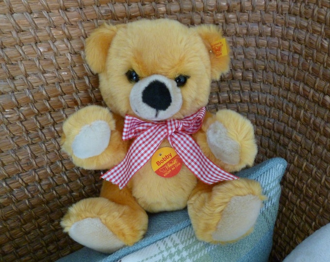STEIFF Jointed Teddy Bear, Bobby Bear, 28 cm, golden, vintage, excellent condition, Steiff button, jointed, soft, Made in Germany