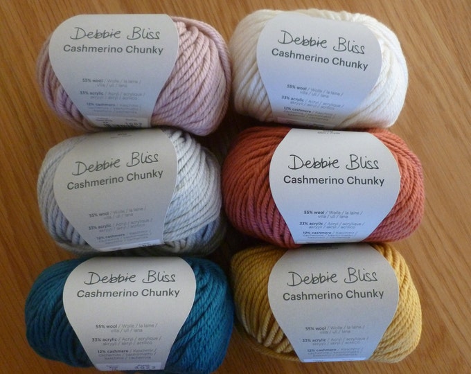 Debbie Bliss Cashmerino CHUNKY, 50g, knitting yarn, 6 colours, knits on 6 mm needles, soft, luxury, wool, acrylic, cashmere, made in Italy