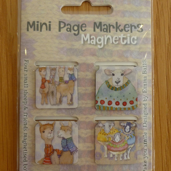 Mini page markers, by Emma Ball, 4 magnetic markers, Sheep in Sweaters design, knitters, alpacas, markers for crafters