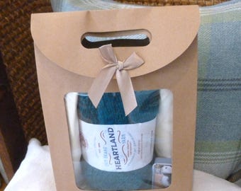 Knitting Kit, Ladder Bobble Hat, Lion Heartland Aran, pattern, bobble, Emma Ball pocket tin, sewing needle