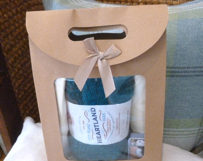 Knitting Kit, Ladder Bobble Hat, Lion Heartland Aran, pattern, bobble, Emma Ball pocket tin, sewing needle