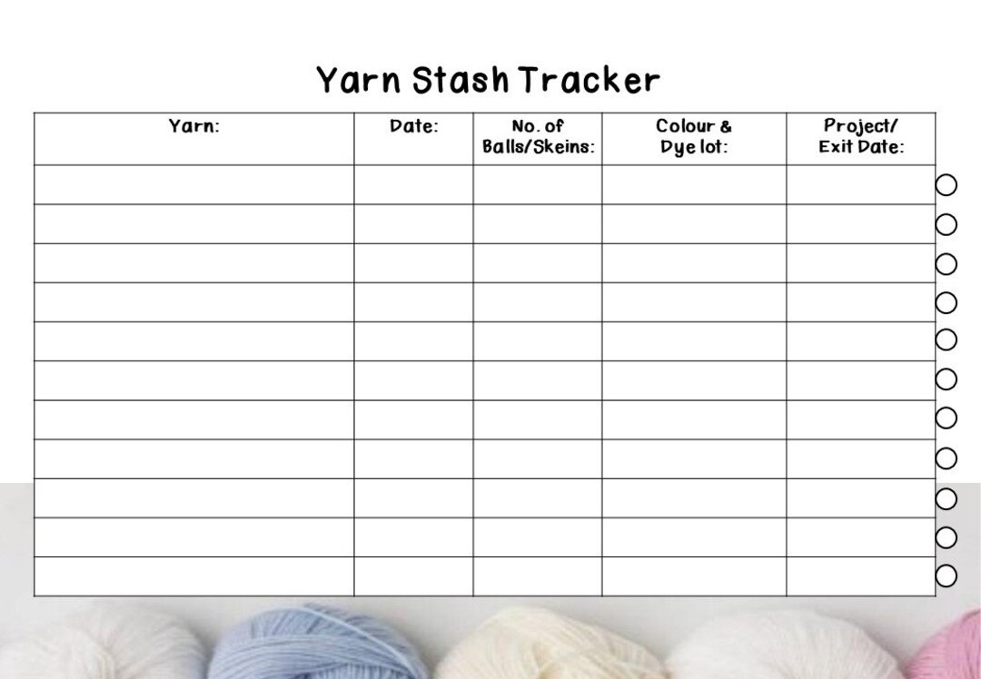 Yarn Stash Tracker, PDF, Digital Download, Organiser, Printable
