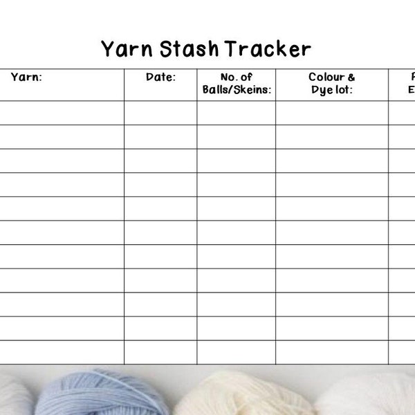 Yarn Stash Tracker, PDF, digital download, organiser, printable, knitters, crochet, planner, wool, keep track, Wee Window